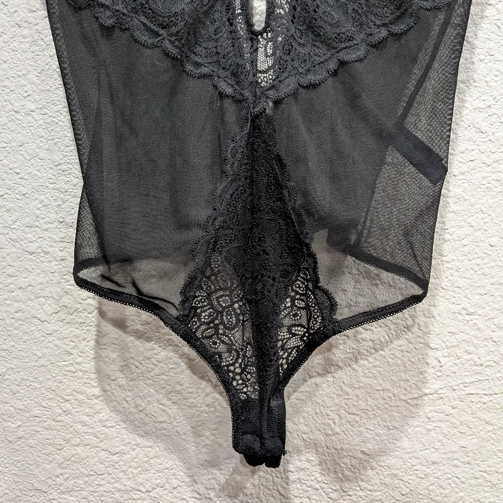 Rachel Roy Curvy Lace High Cut Teddy Bodysuit Black 1X NWT Sheer Lingerie - Picture 7 of 10